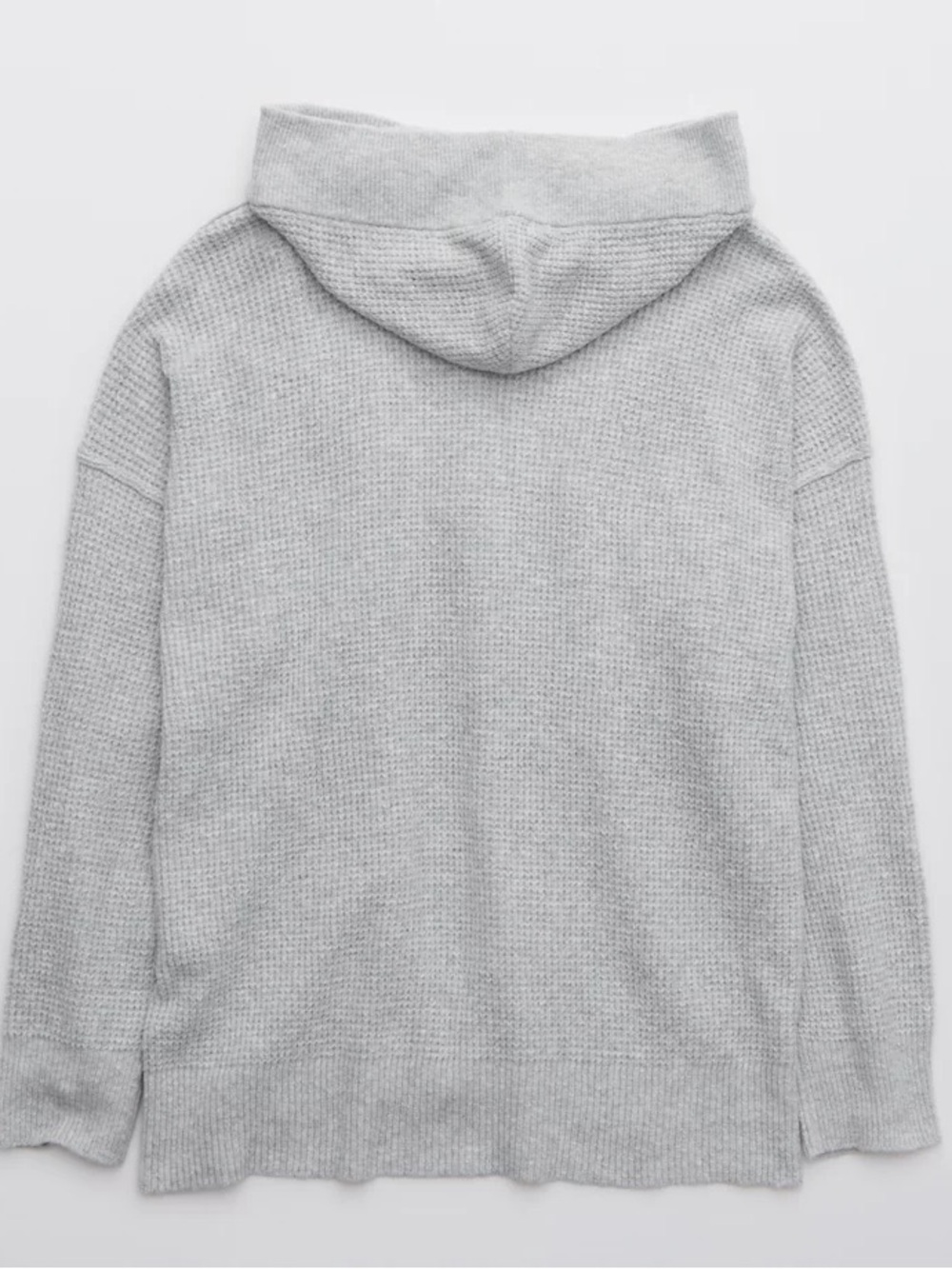 Aerie CozyUp Waffle Knit Sweater Hoodie Heather Gray Sz XL - Picture 3 of 12